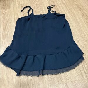 Navy Blue Ruffled Tie Front Sleeveless Camisole